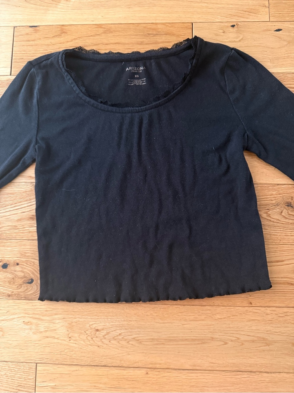 Arizona Jean Company Black Lace-Trim Crop Scoop Neck Top